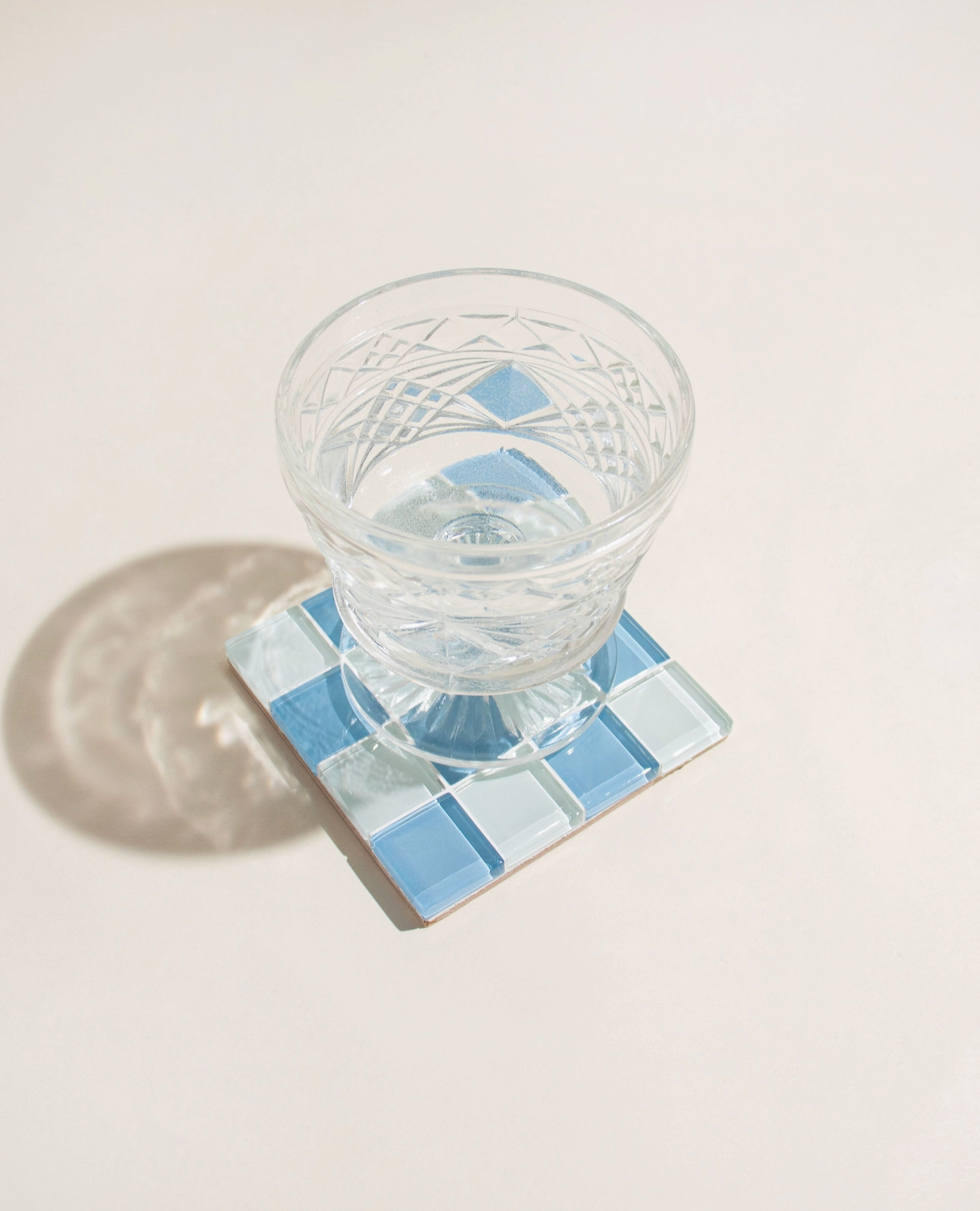 Glass Tile Coaster - Blue + White - Subtle Art Studios