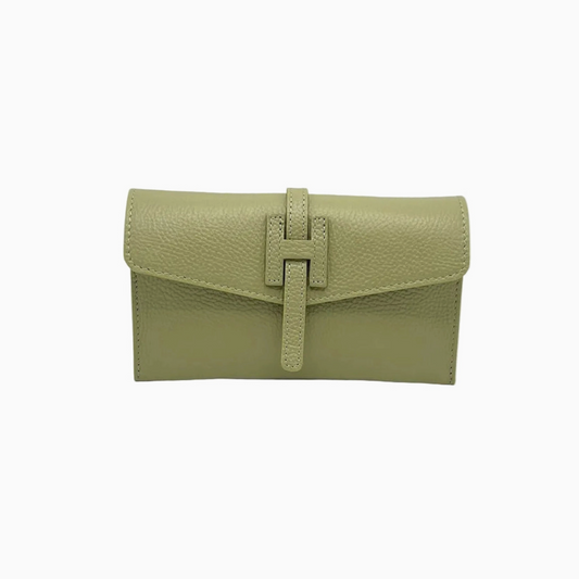 Genuine Leather Mini Clutch Bag - Made in Italy - Light Green