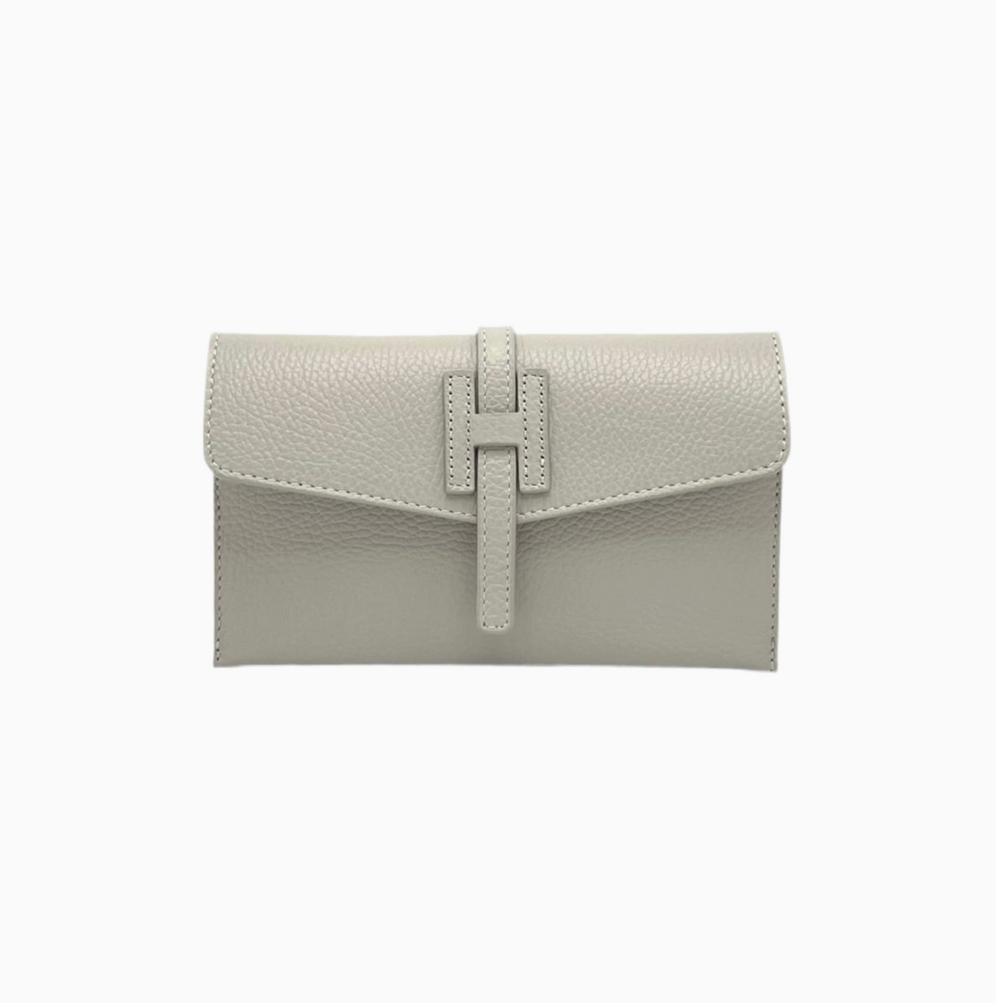 Genuine Leather Mini Clutch Bag - Made in Italy - Light Grey