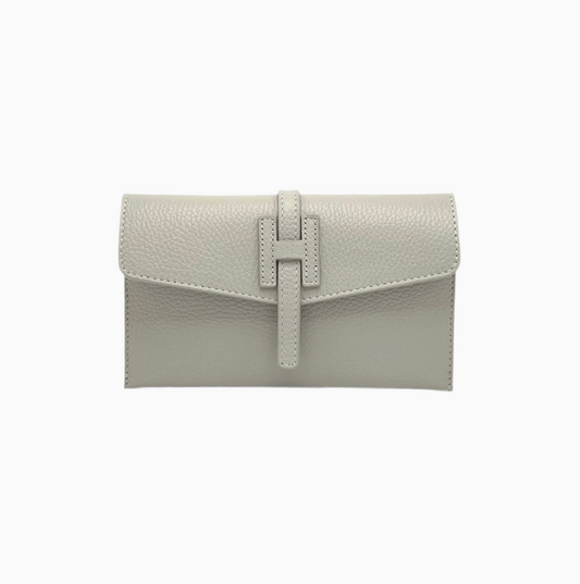Genuine Leather Mini Clutch Bag - Made in Italy - Light Grey
