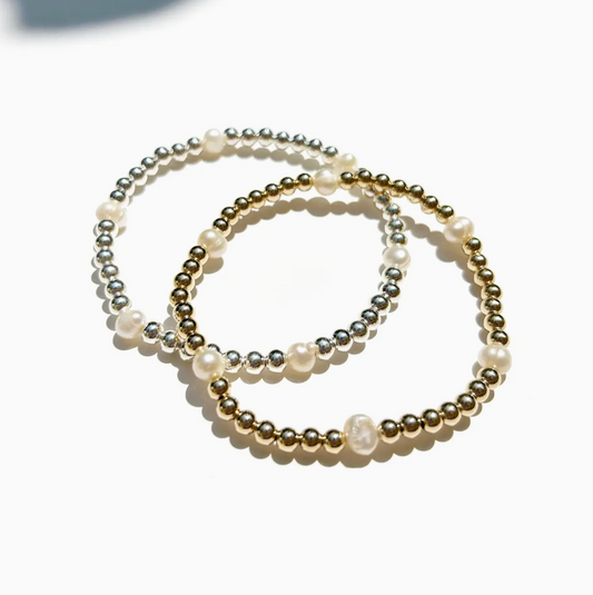 Multiple Pearls Stretchy Bracelet - 14 kt Gold Fill + Silver OPTIONS - Kaylie Dawn
