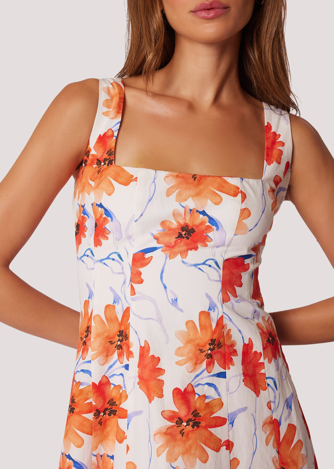 Poppy Blooms Maxi Dress - Spring Floral Square Neck Cotton