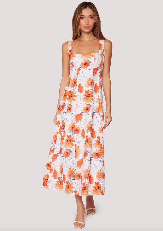Poppy Blooms Maxi Dress - Spring Floral Square Neck Cotton