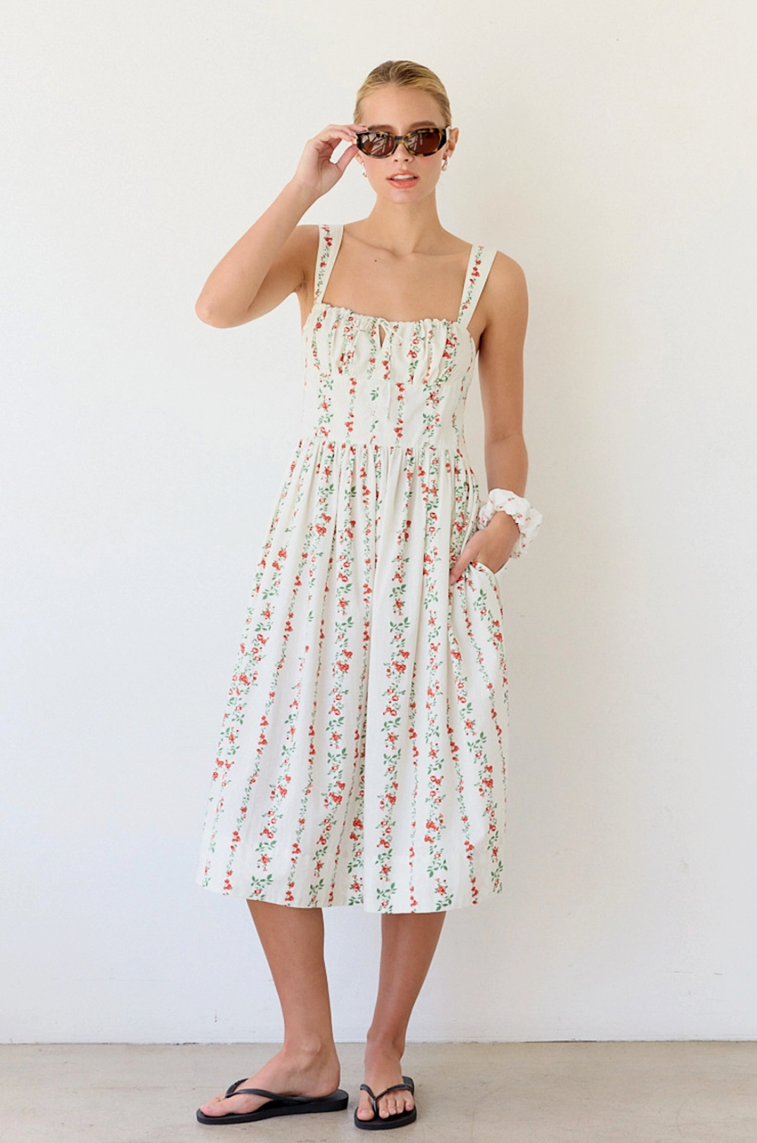 Print Floral Sun Dress - White