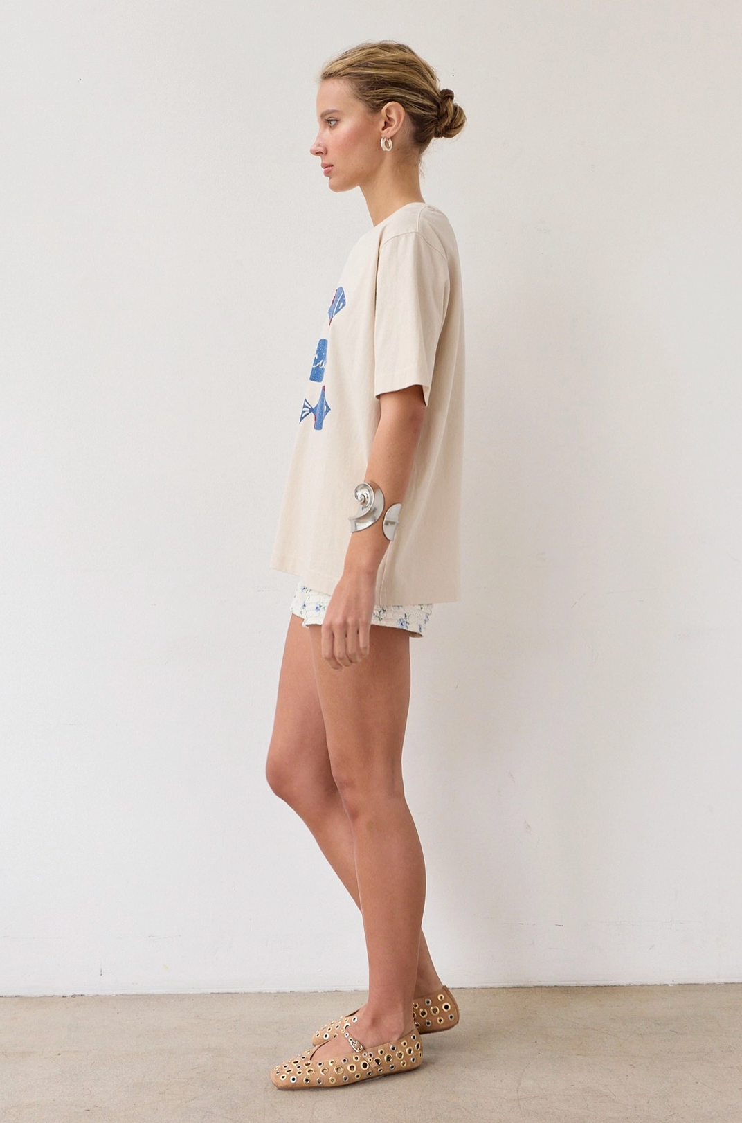 Fish Graphic Tee with Stitch - Ecru