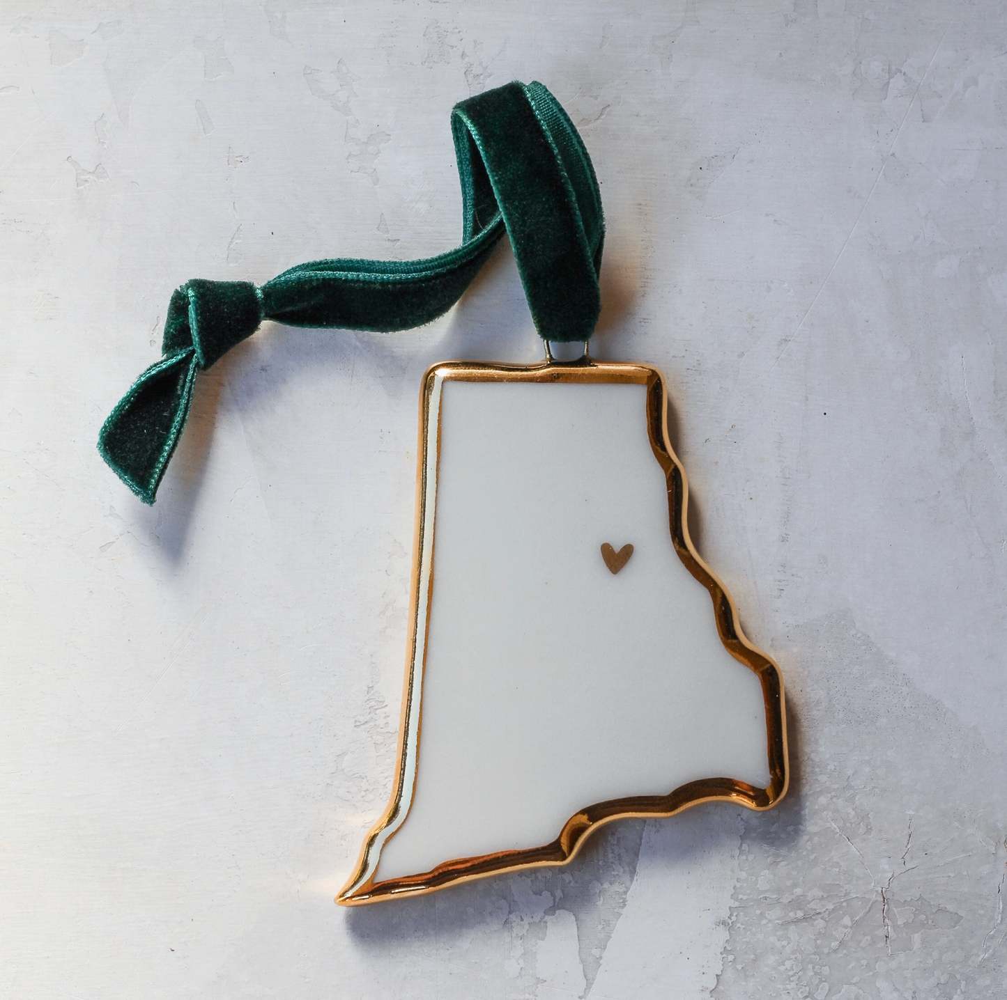 Handmade Porcelain State Ornaments with Gold Heart: Rhode Island