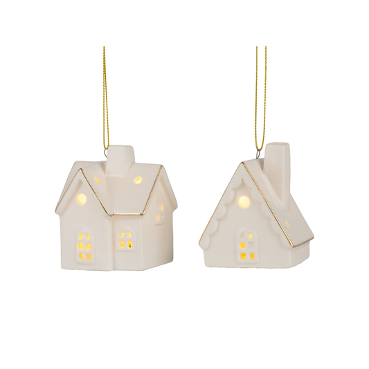 Set of 2 Illuminated White House Ornaments