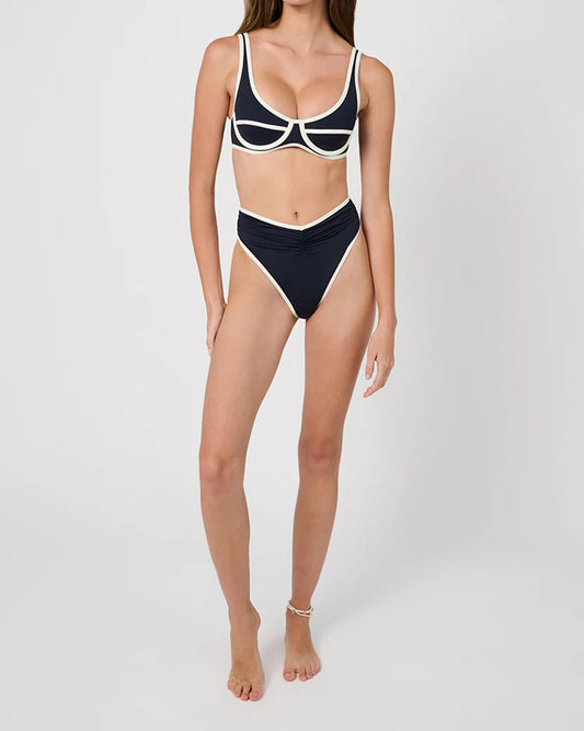High Rise Ruched Bottom Navy/White - We Wore What