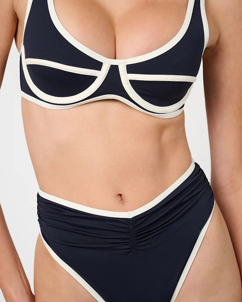 High Rise Ruched Bottom Navy/White - We Wore What