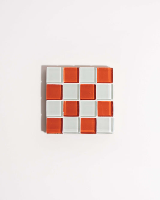 Glass Tile Coaster Checkered - Pumpkin Spice Latte - Subtle Art Studios
