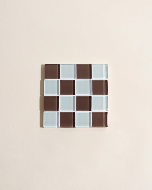 Glass Tile Coaster Checkered - Classic Milk Chocolate - Subtle Art Studios