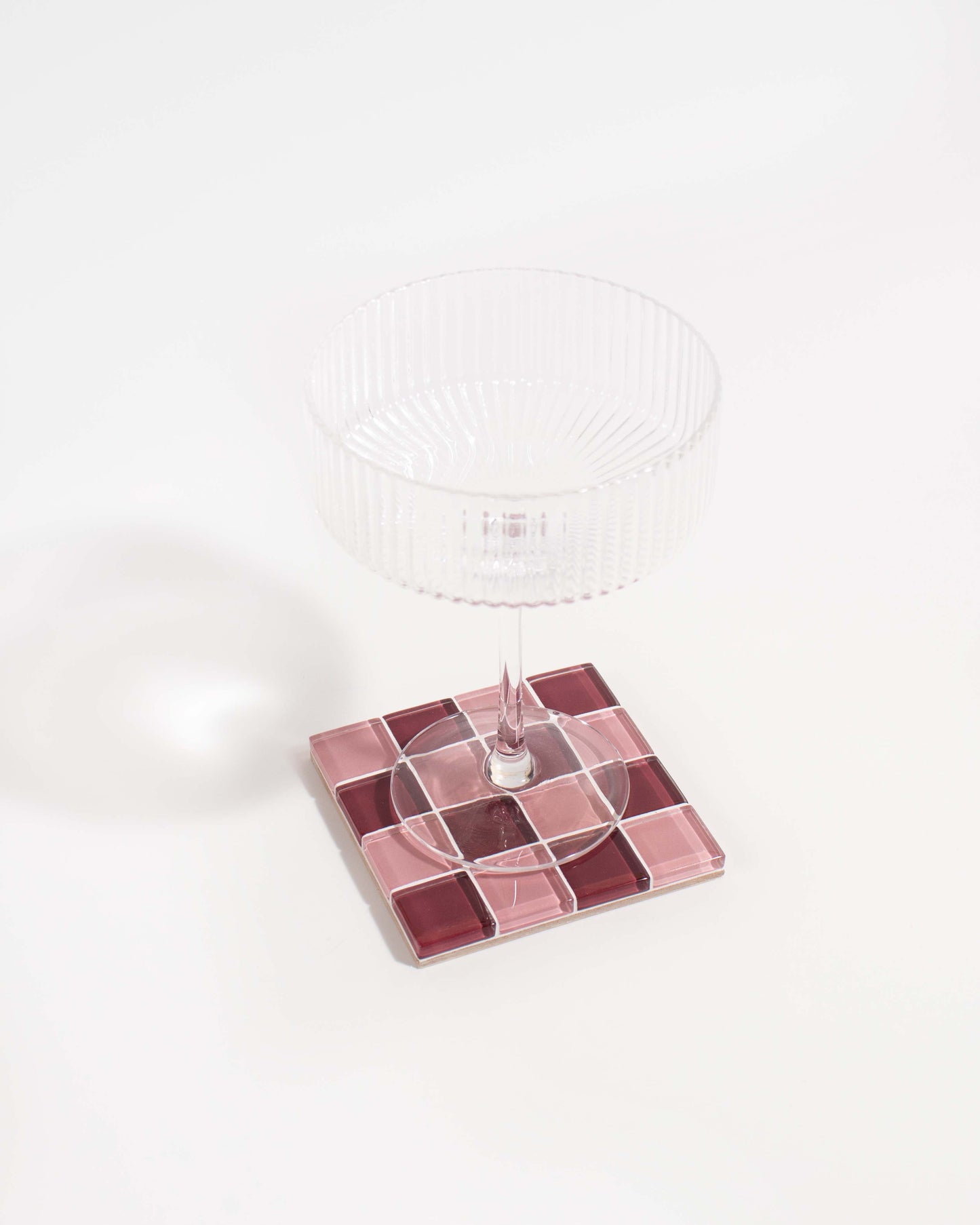 Glass Tile Coaster Checkered - Blush/Burgundy - Subtle Art Studios