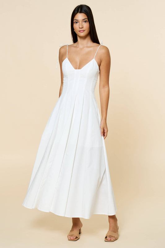 Fit & Flare Shoulder Tie Straps Maxi Dress - Off White