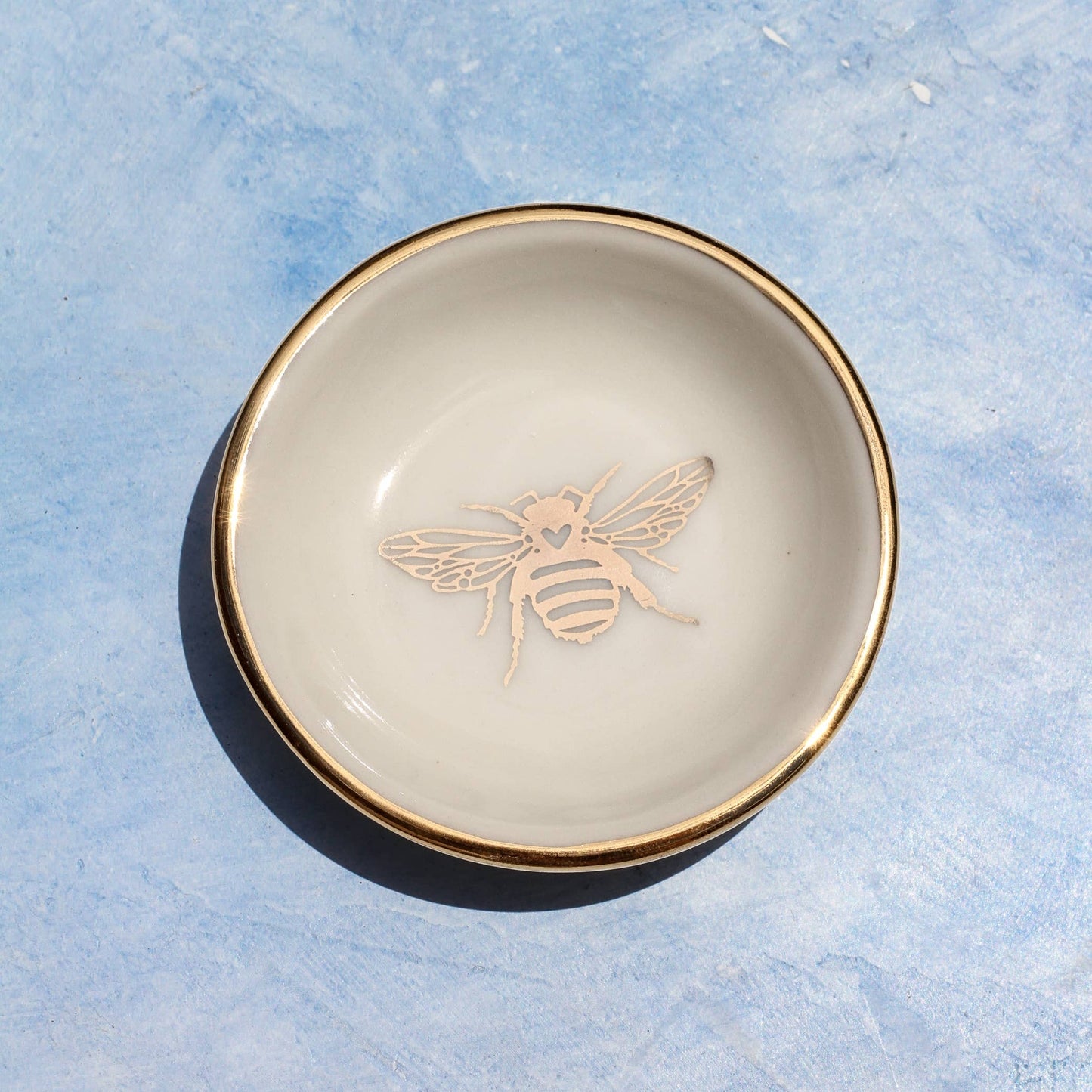 Gold Bee Ring Dish Handmade Pottery Trinket Dish