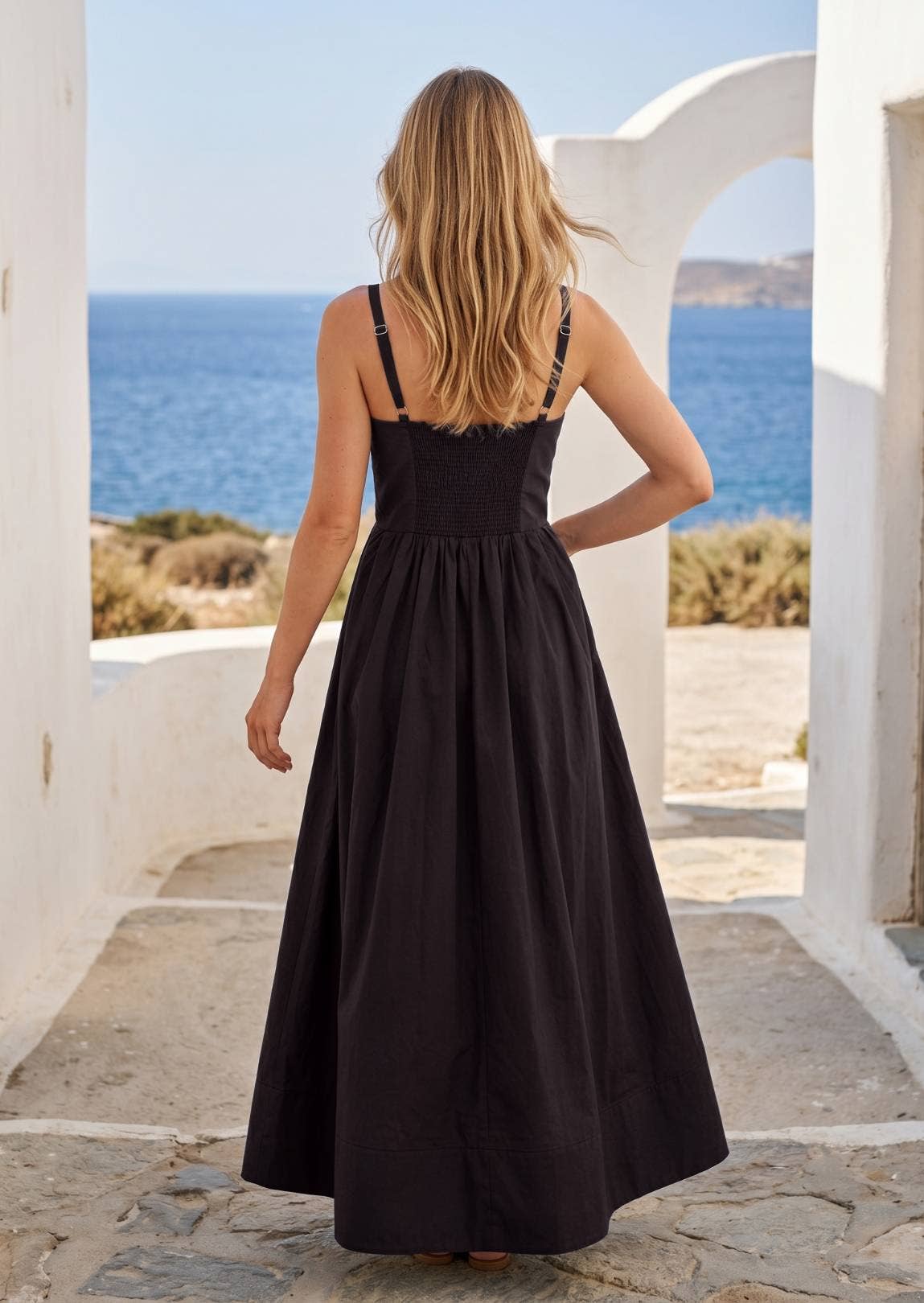 Malena Cotton Maxi Dress - Black
