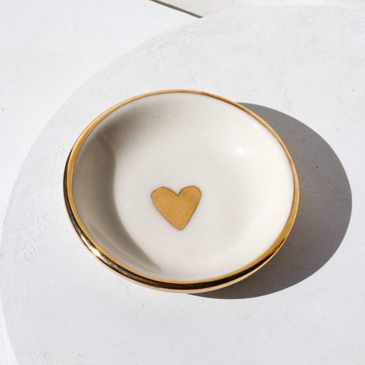 Heart Ring Dish Handmade Pottery with Gold