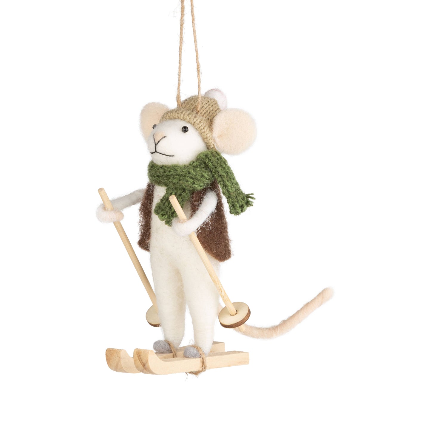 Skiing Mouse with Green Scarf