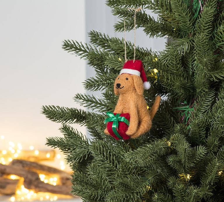 Christmas Dog with Present Ornament