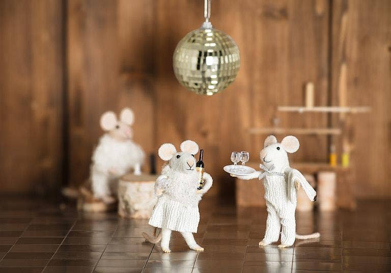 Winter Mouse with Wine & Glass Ornament