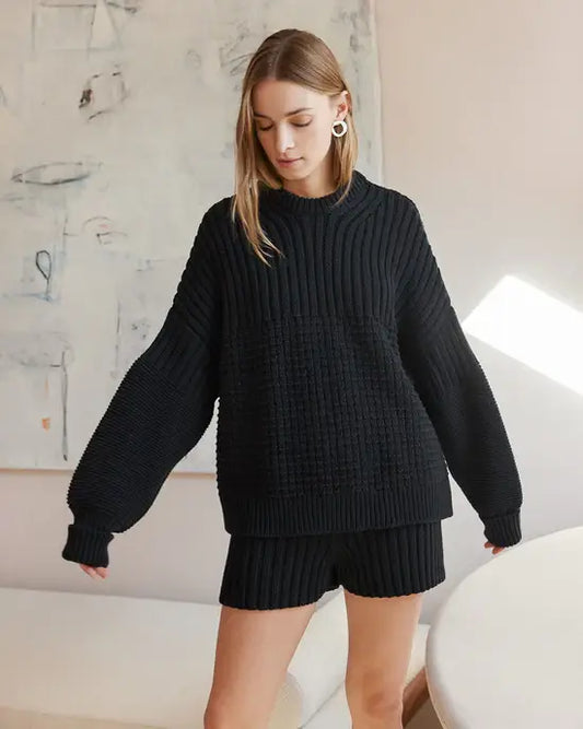 Delčia 100% Cotton Black Sweater - Knotty Ones