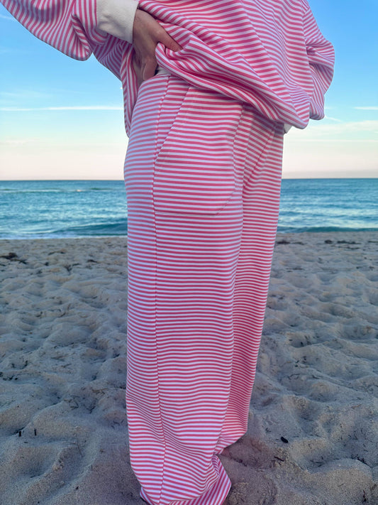 Dark Pink and White Big Striped Sweatpants - Sunklssed Coconut