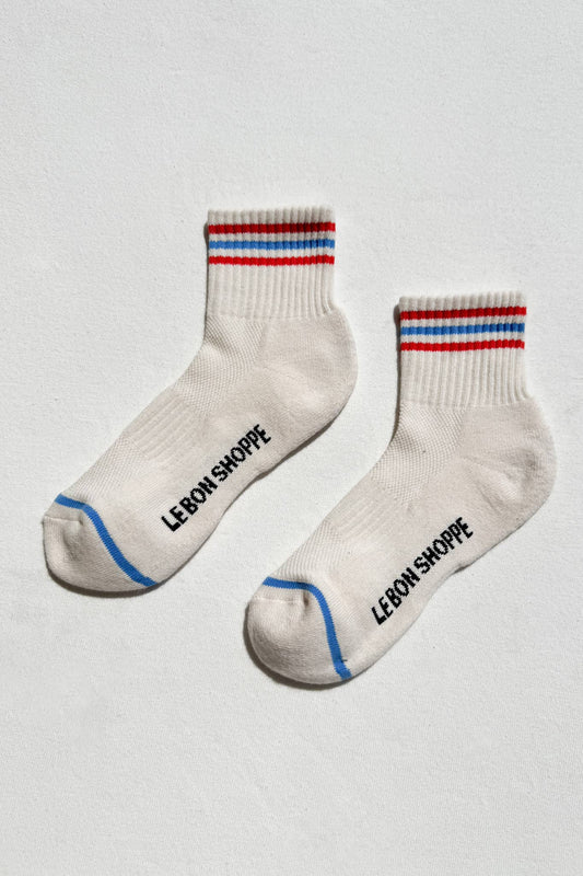 Girlfriend Socks - White with Red + Blue