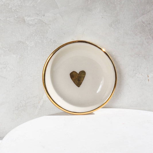 Heart Ring Dish Handmade Pottery with Gold