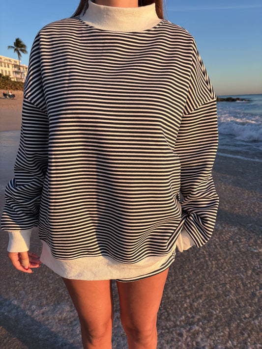 Navy and White Stripe Mockneck Sweatshirt
