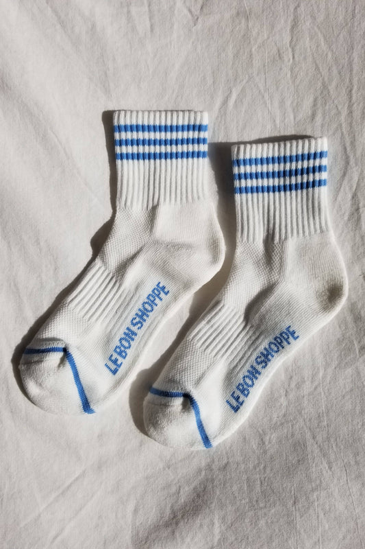 Girlfriend Socks - White w/ Baby Blue