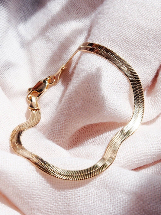 Gold Herringbone Bracelet - 7 in