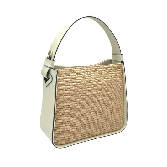 Raffia and Genuine Leather Bucket Bag - Made in Italy - Beige