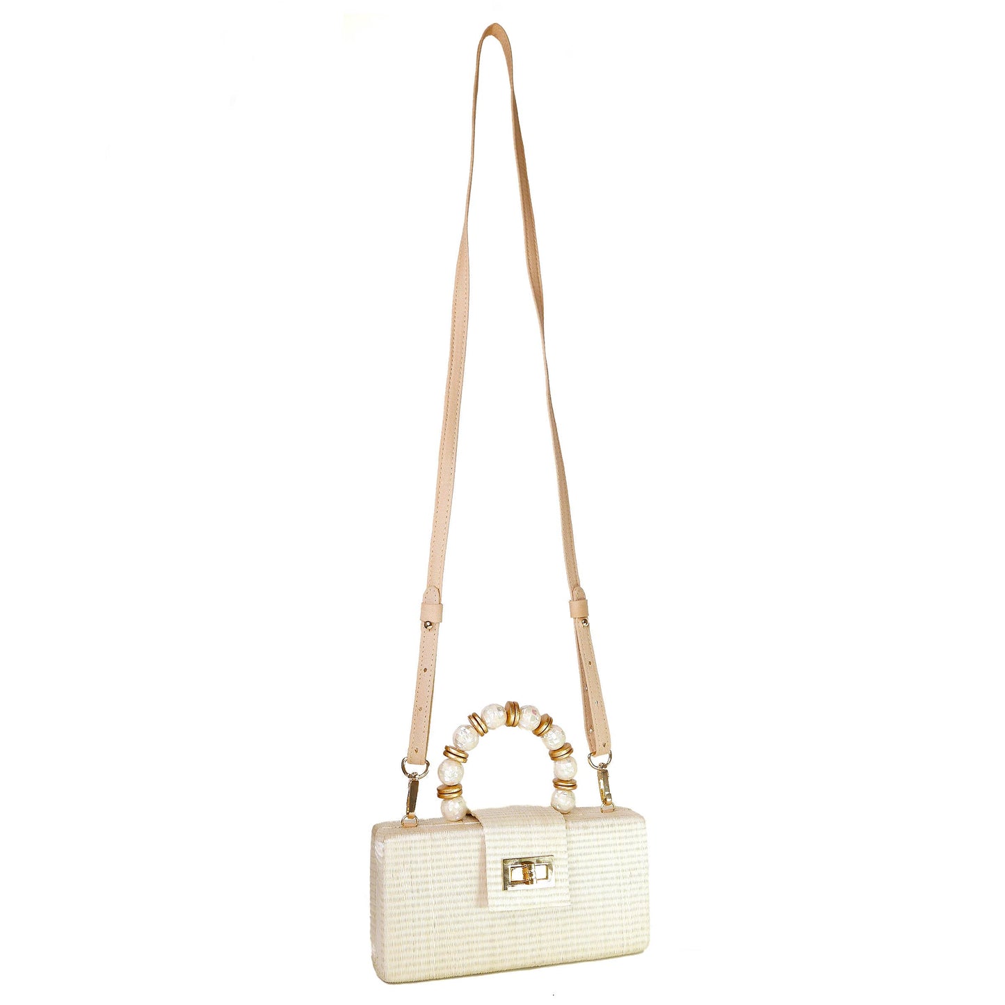 Cream Statement Clutch - Shell Inlay Bead Handle