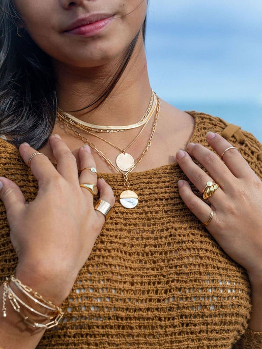 Mother of Pearl Gold Filled Coin Charm Necklace - 18 + 2 Inches - 22mm