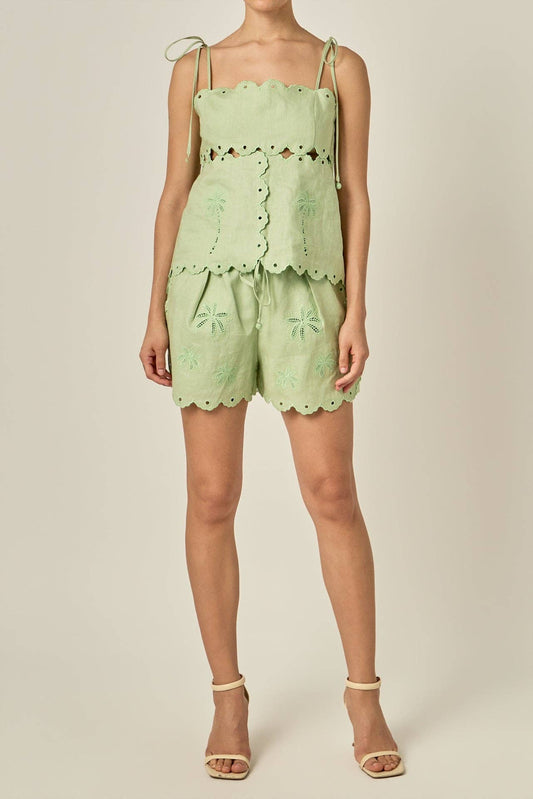 Palm Tree Embroidered Top - English Factory