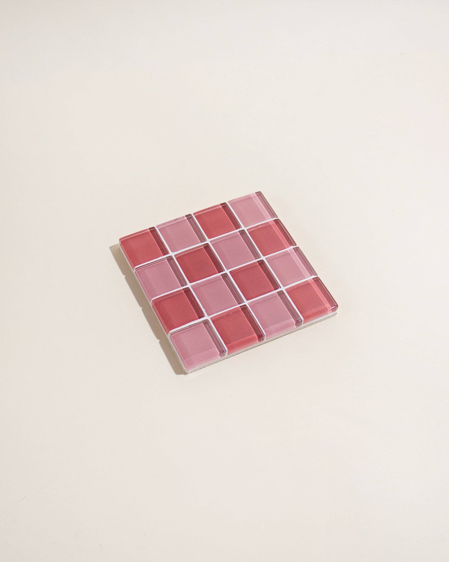 Glass Tile Coaster - Pink/Pale Pink Check