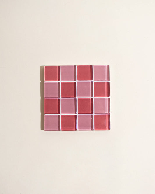 Glass Tile Checkered Coaster - Pink + Dark Pink