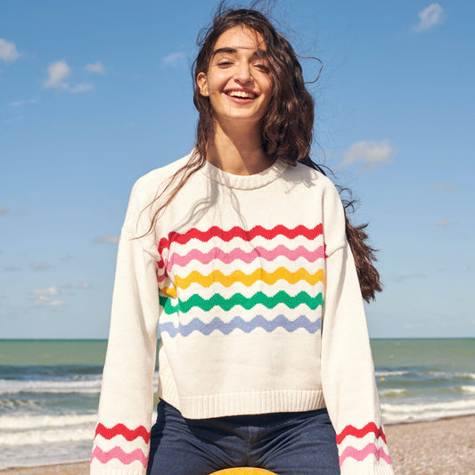 Wavy Stripe Cotton Sweater in Multicolor - Gigi Knitwear