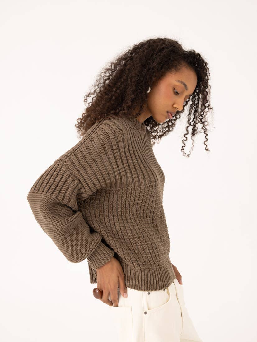 Delčia 100% Cotton Earth Brown Sweater - Knotty Ones