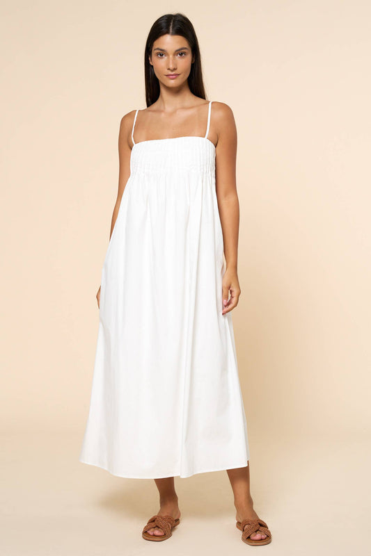 Pleated Spaghetti Straps Maxi Dress - White