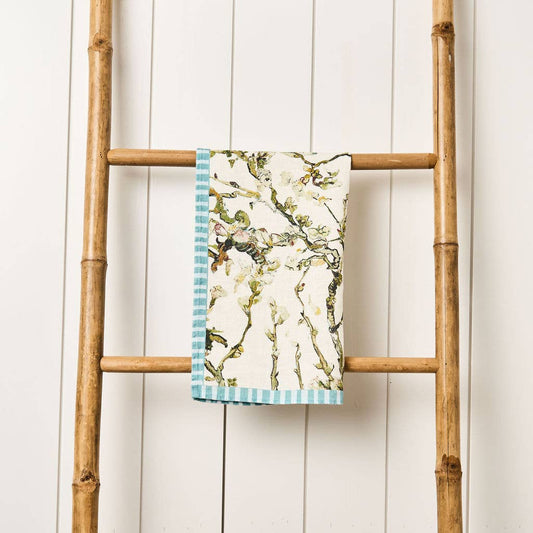 Linen Tea Towel - Almond Tree White