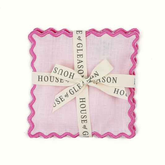 Pink Linen Square Cocktail Napkins - Set of 4