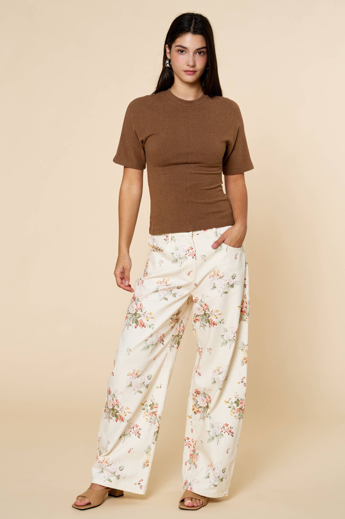 Floral Wide Pants - Cream