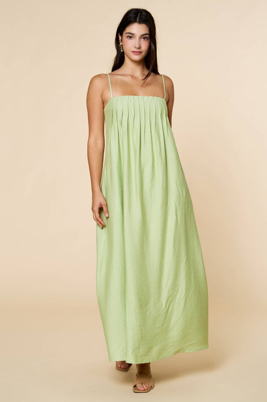Pleated Spaghetti Straps Maxi Dress - Mint