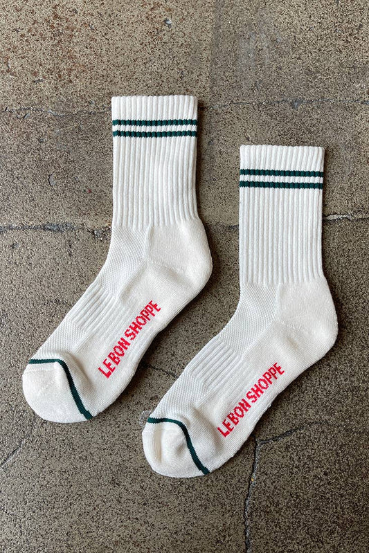 Boyfriend Socks - White with Green