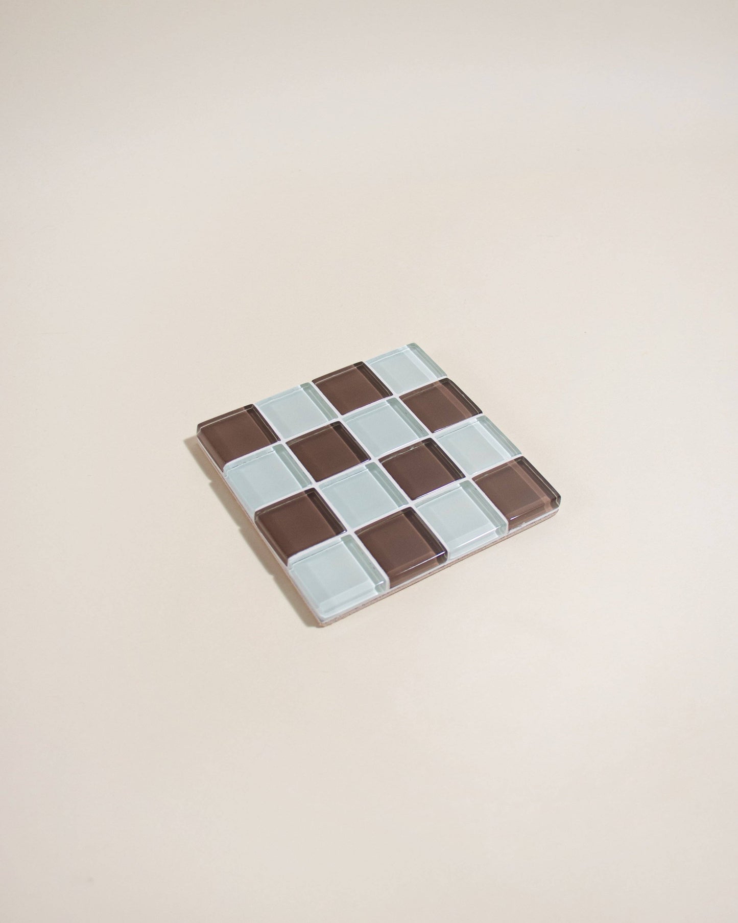 Glass Tile Coaster Checkered - Classic Milk Chocolate - Subtle Art Studios