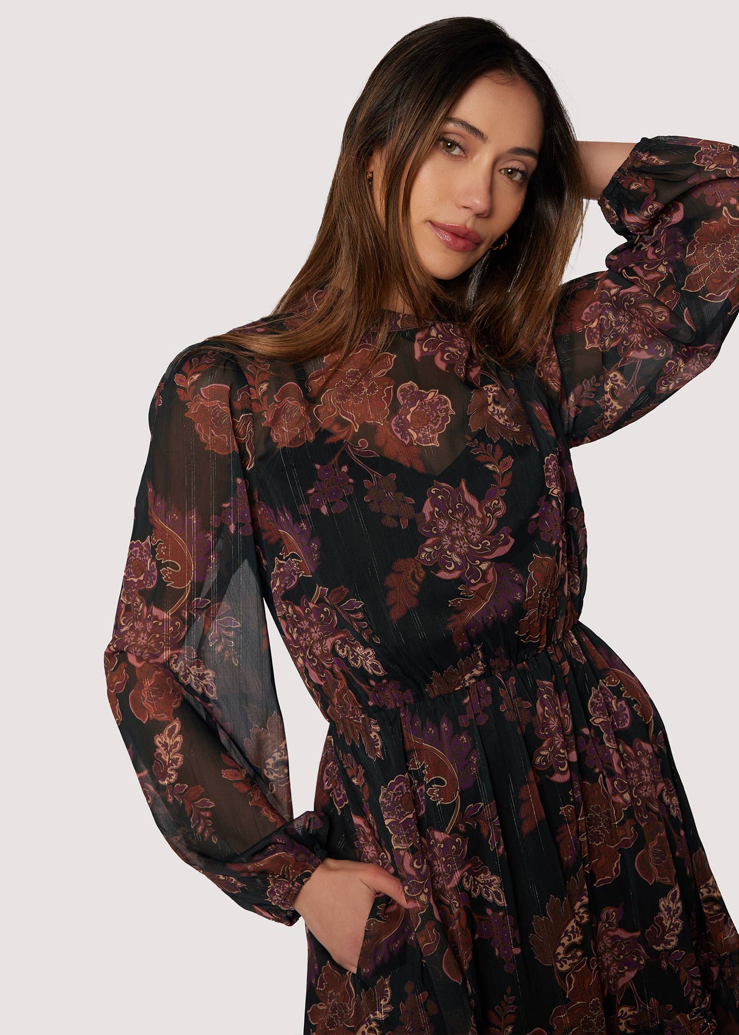 Whispers of Bohemia Maxi Dress Black Plum Floral - Lost + Wander