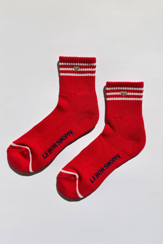 Embroidered Girlfriend Socks - Red, White Heart