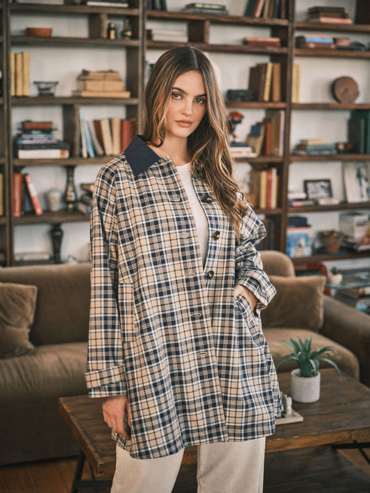 Classic Plaid Midi Trench
