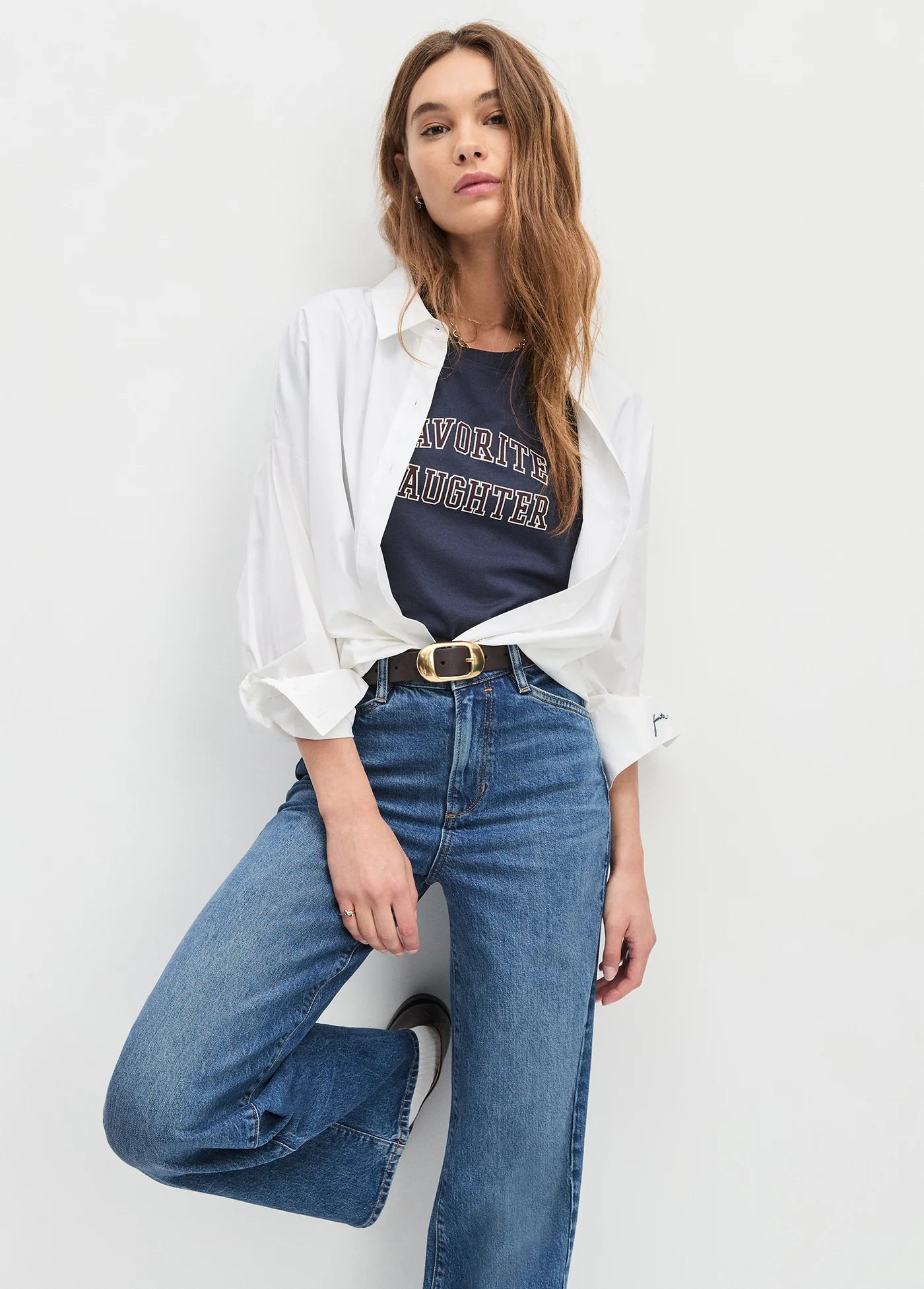 The Cropped Collegiate Tee - Navy/Burgundy - Favorite Daughter
