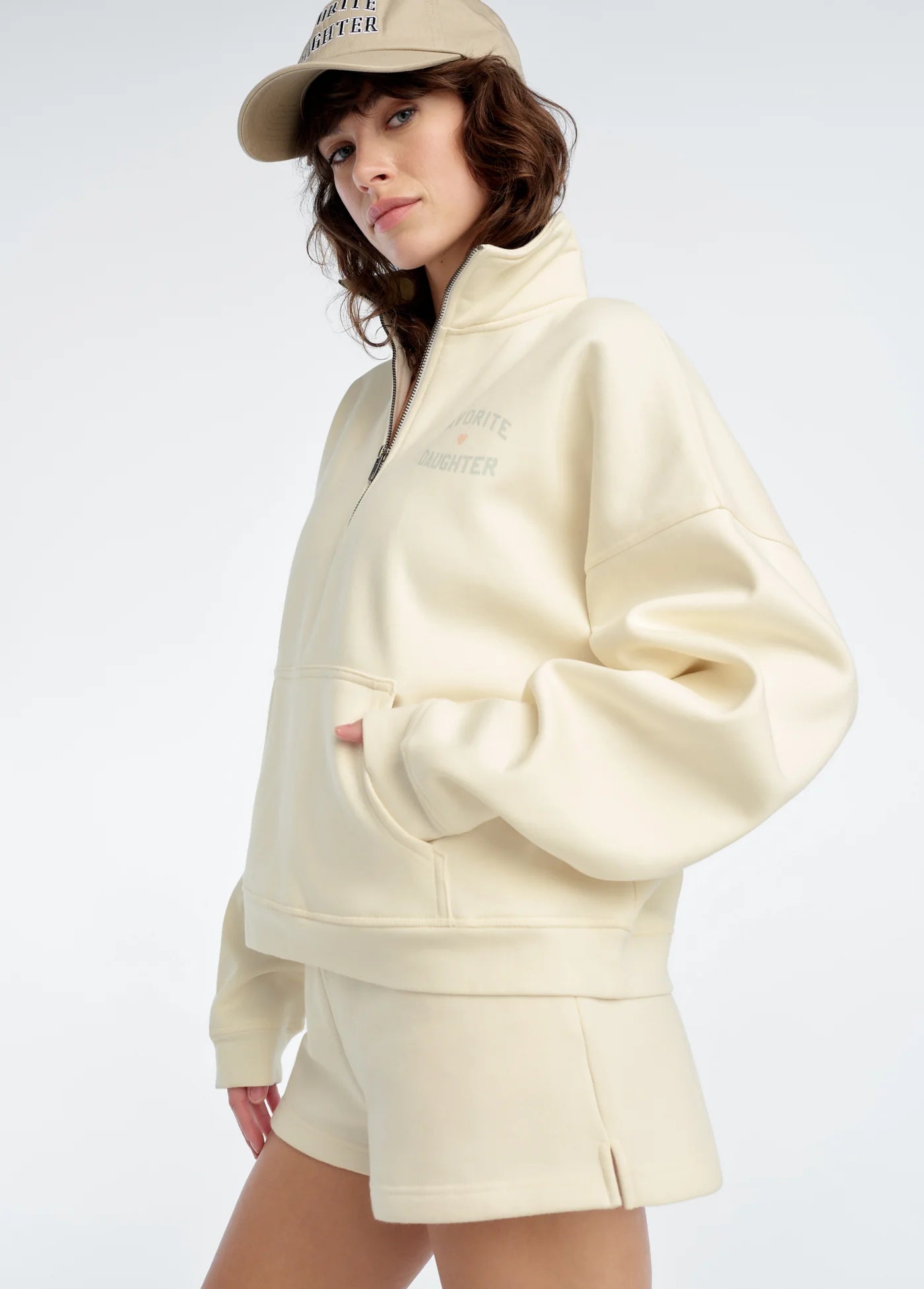 The Favorite Daughter Half Zip Sweatshirt - Cream